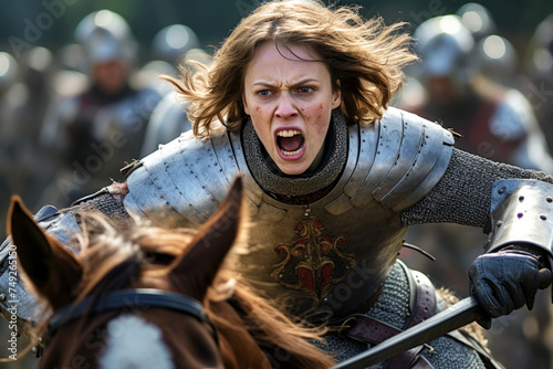 Joan of Arc riding in the battle of Orleans