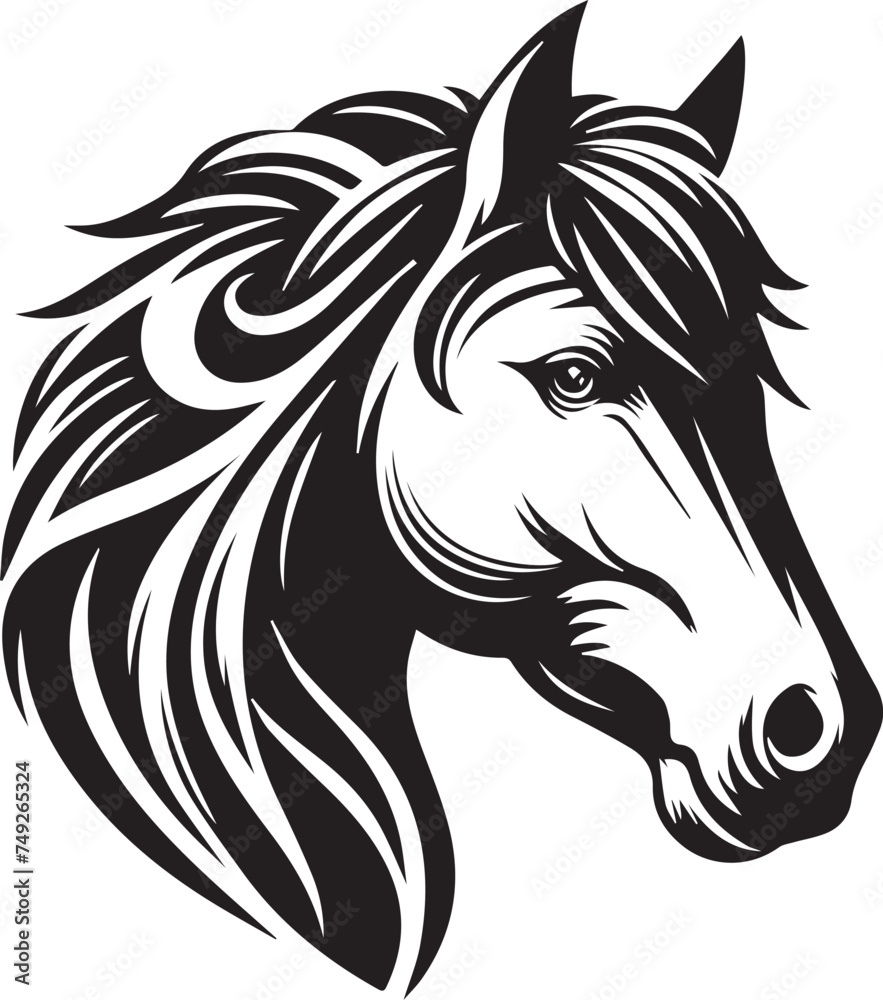 3D Beautiful Black And White Horse Head Silhouette