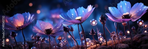 Beautiful Abstract Color Blue Purple Flower, with lights, light black and yellow, Background HD, Illustrations © Cove Art