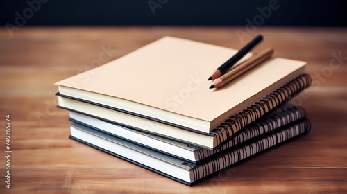 A stack of blank notebooks with a pen  inviting thoughts and creativity.