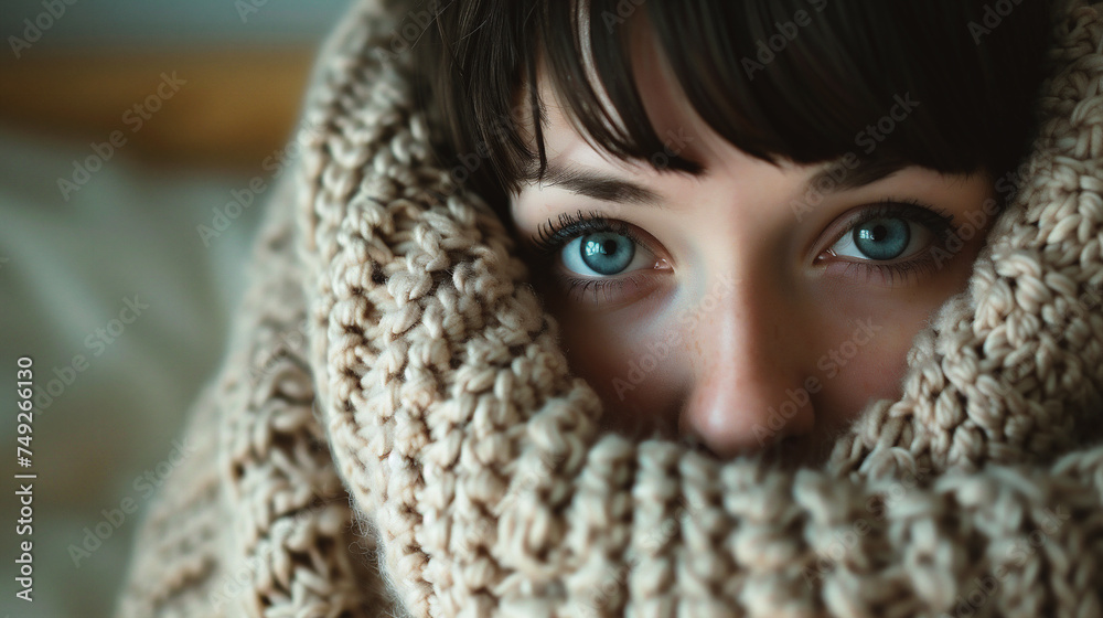 Portrait of a young girl wrapped in a warm scarf Portrait of a young girl wrapped in a warm scarf