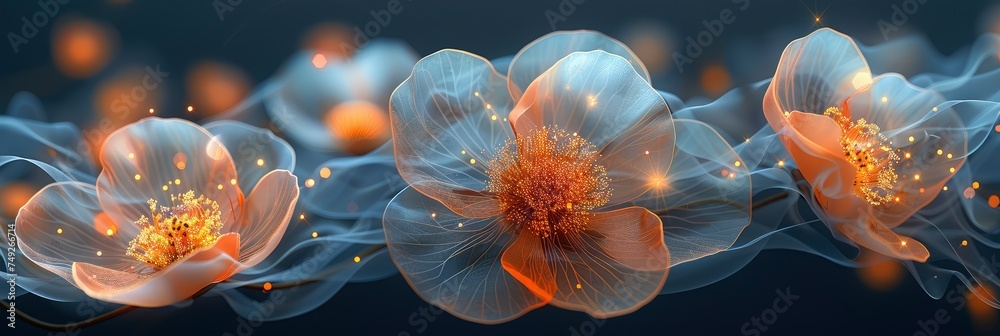 Fototapeta premium Beautiful Flowers Made Color Filters, with lights, light black and yellow, Background HD, Illustrations