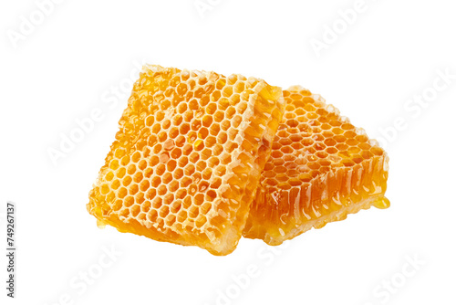 Honeycombs and honey drip on desk, Organic product from the nature for healthy with traditional style, PNG transparency