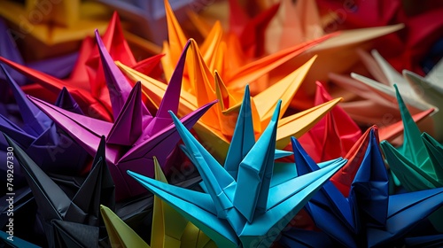 A stack of colorful origami cranes, representing precision and creativity.