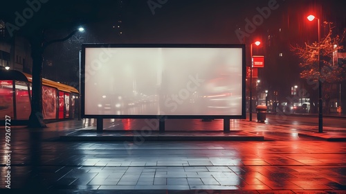 A lonely blank billboard stands at night in the rain.