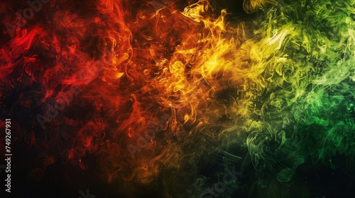 Smoke in reggae style. Fog in reggae colors on a dark background.