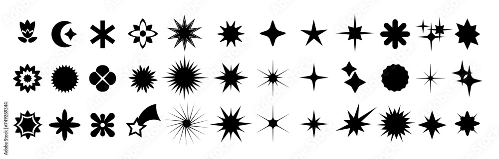 Shape icon. Form star and flower, different figures, symbol, simple element, line circle. Geometry graphic, basic rhombus curve, modern square. Isolated black silhouette. Vector minimal abstract set Shape icon. Form star and flower, different figures, symbol, simple element, line circle. Geometry graphic, basic rhombus curve, modern square. Isolated black silhouette. Vector minimal abstract set