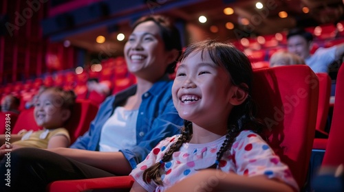 Family Fun at the Movies: Asian Family Laughs and Smiles Together in Cinema