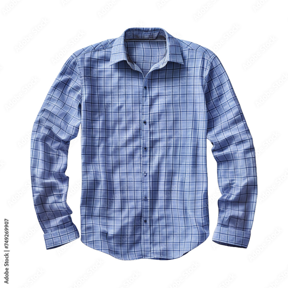 Stylish blue plaid shirt for men isolated on transparent background Stylish blue plaid shirt for men isolated on transparent background