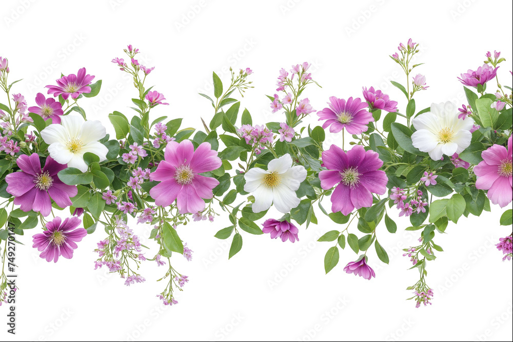 Pink and White Flowers Garland on Isolated Background