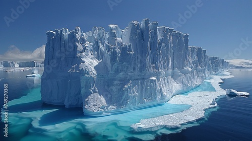 Global warming is causing the Antarctic glacier to melt, leading to climate change.