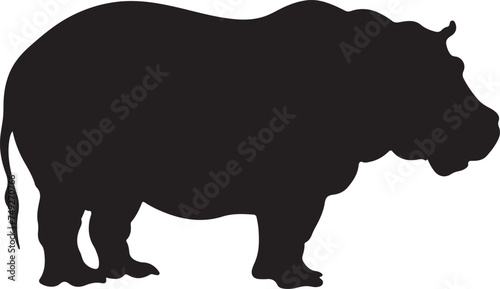 Hippo Silhouette Vector Illustration White Background