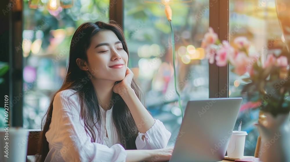 Fototapeta premium Joyful Freelance Businesswoman Works Remotely