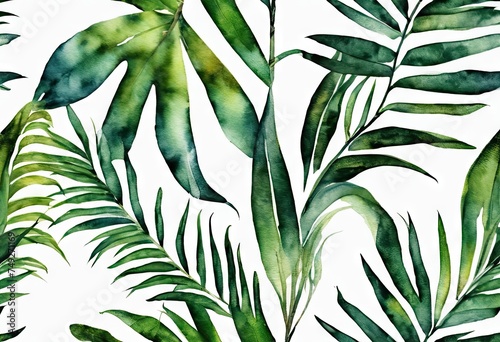  painting tropical forest with green leaves white background. painting full life energy, with the leaves appearing to be reaching out embracing the viewer. colors are vibrant brushstrokes are bold