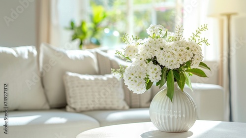 Close-Up of Flower Vase on Living Room Coffee Table