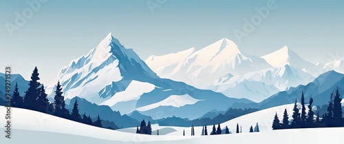  mountain range with snow-covered peaks blue sky. mountains are majestic sky is clear and bright. scene is peaceful and serene, with the snow-covered landscape creating a sense of calm tranquility