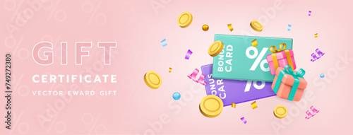 Bonus cashback. Reward gift, voucher birthday, cash point present banner, box promo winner, back credit, eCommerce experience loyalty program marketing. Render elements. Vector shopping illustration