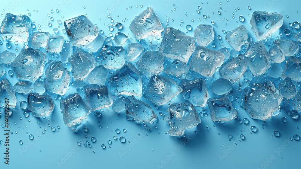 Ice Cubes on a Blue Background. Top View Ice Cubes on a Blue Background. Top View