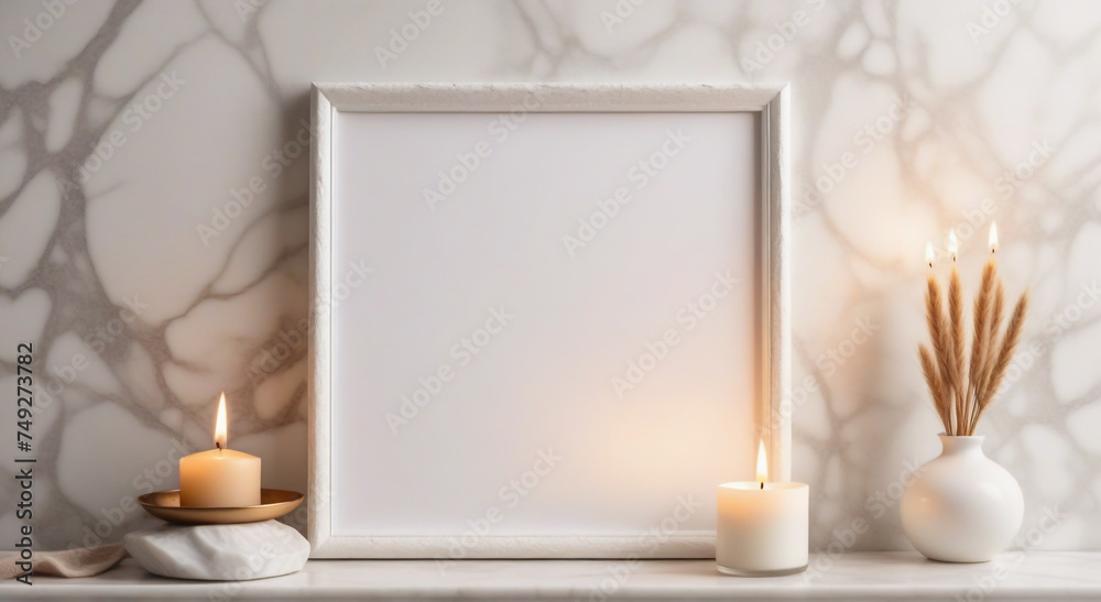 candle on table With photo frame blank candle on table With photo frame blank