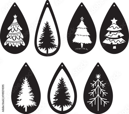 Christmas tree earrings, christmas earrings bundle, earring for glowforge, laser cut earring, vector illustration file