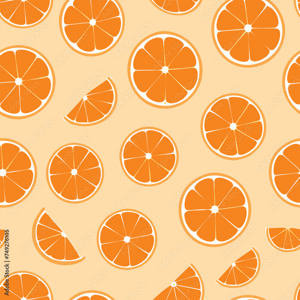 Seamless bright light pattern with Fresh oranges for fabric, drawing labels, print on t-shirt, wallpaper of children's room, fruit background. Slices of orange doodle style cheerful background. Seamless bright light pattern with Fresh oranges for fabric, drawing labels, print on t-shirt, wallpaper of children's room, fruit background. Slices of orange doodle style cheerful background.