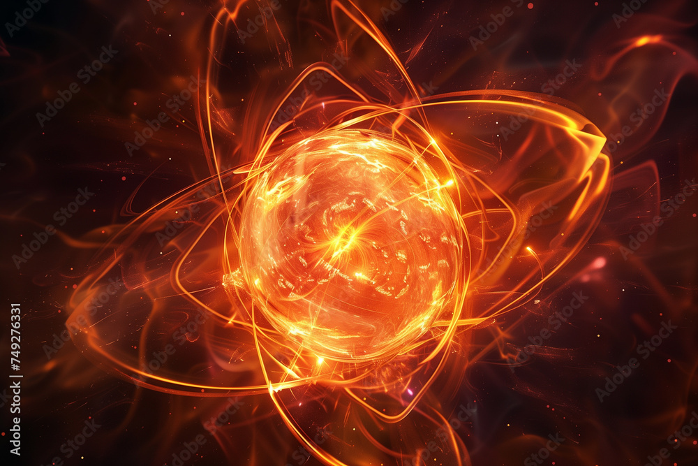 Obraz premium Fiery digital illustration of quantum physics concept.