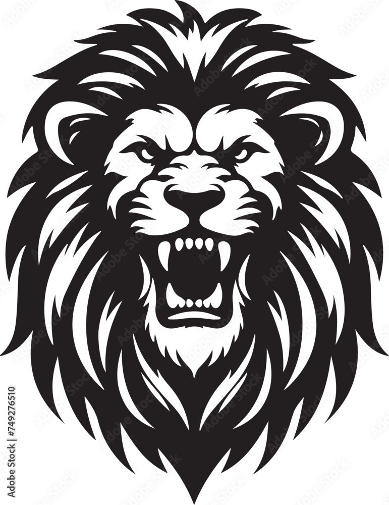 Black And White Angry Lion Head Silhouette illustration