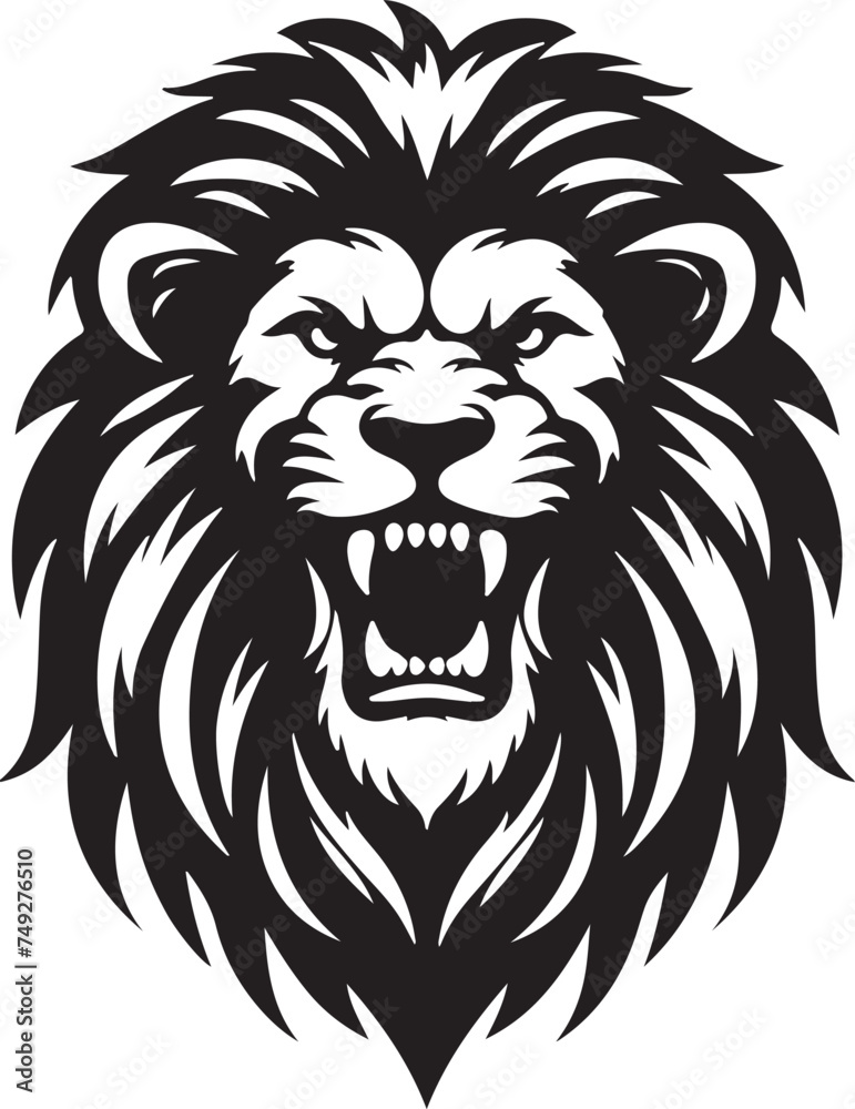 Fototapeta premium Black And White Angry Lion Head Silhouette illustration
