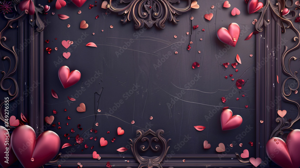 Romance background for Valentine's Day card with hearts - obrazy, fototapety, plakaty 