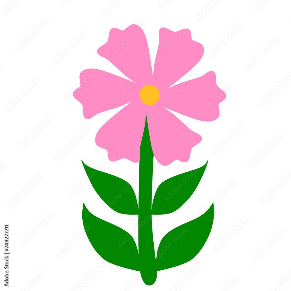 Doodle flower illustration inspired by sunflower and zinnia botanical drawing that can be used for sticker, book, scrapbook, icon, decorative, e.t.c cute with yellow green and pink colors
