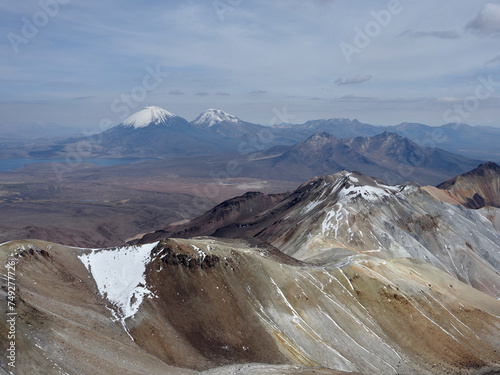 Climbing the Cerro Acotango, at border between Bolivia and Chile. 6052 meters high, with stunning views of the volcanoes Sajama and Parinacota photo
