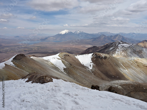 Climbing the Cerro Acotango, at border between Bolivia and Chile. 6052 meters high, with stunning views of the volcanoes Sajama and Parinacota photo