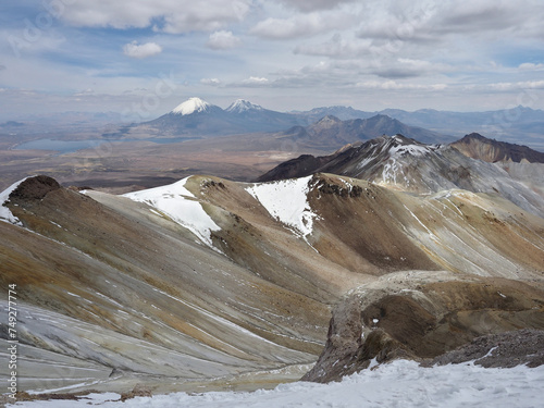 Climbing the Cerro Acotango, at border between Bolivia and Chile. 6052 meters high, with stunning views of the volcanoes Sajama and Parinacota photo