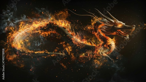 Predatory dragon wild animal, beast isolated black background. Power of blazing fire flame. Generative ai.