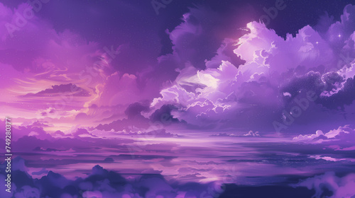 Violet sky background with copy space