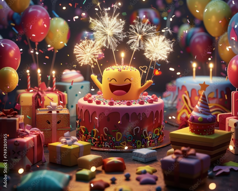 Birthday animation showing a very happy kids