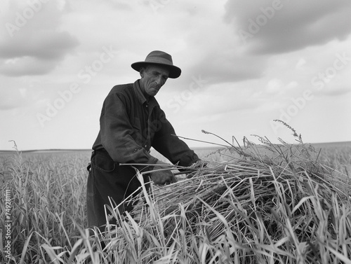 Vintage Harvester in Wheat Field