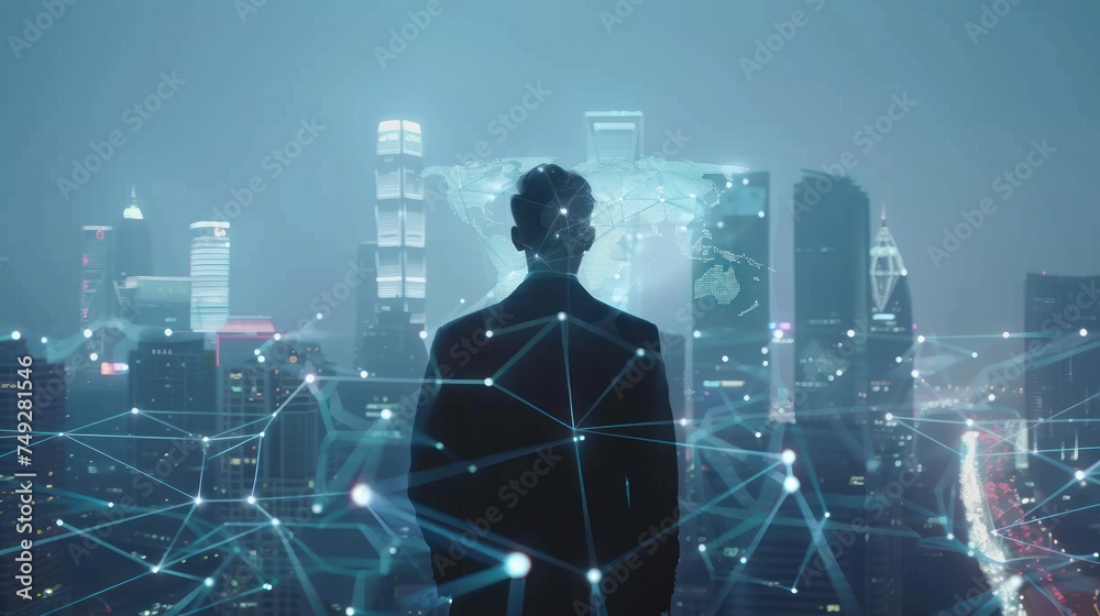 Modern City showed in Particles Hologram Cyberpunk Style Modern City showed in Particles Hologram Cyberpunk Style