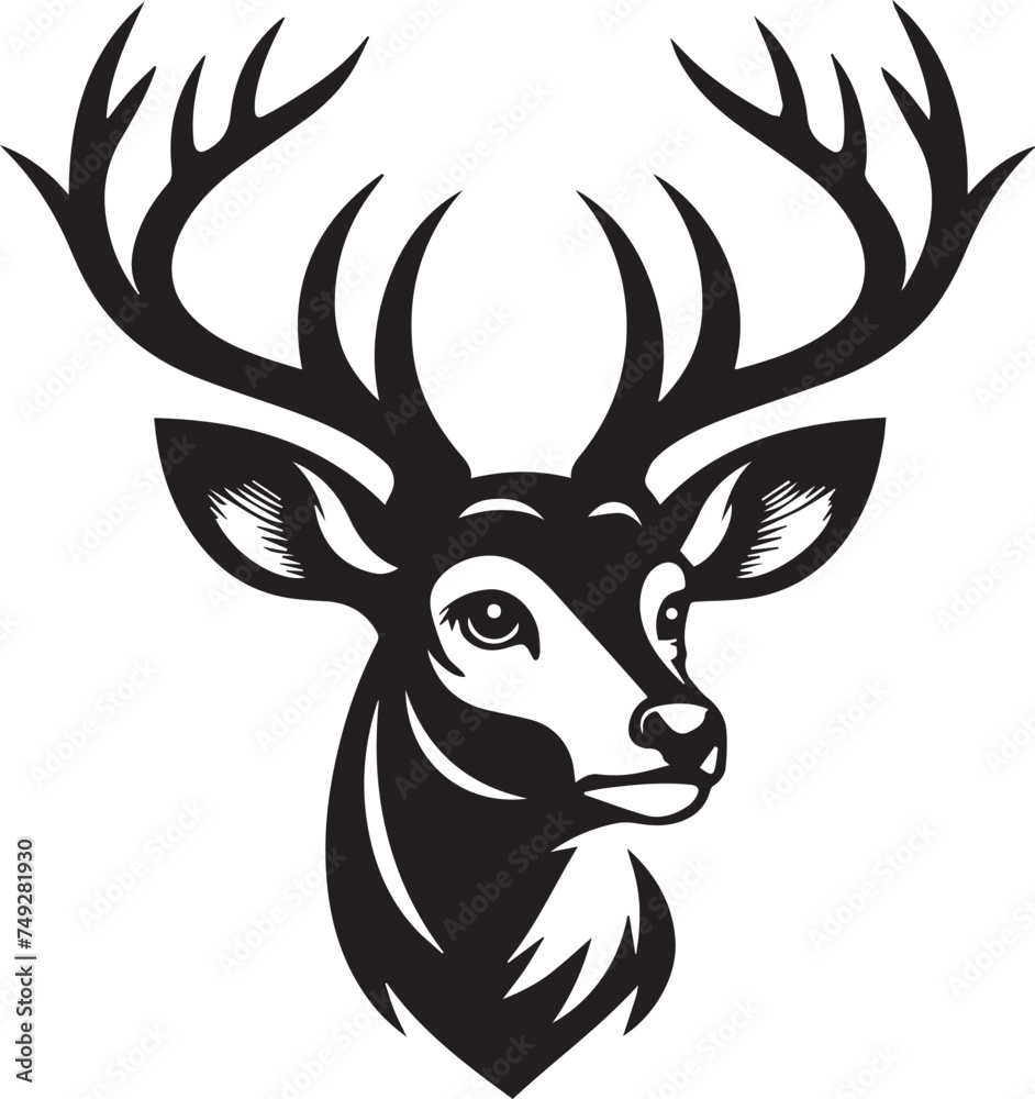 Deer head vector isolated, Deer face vector illustration, Hunting logo, Wild animal