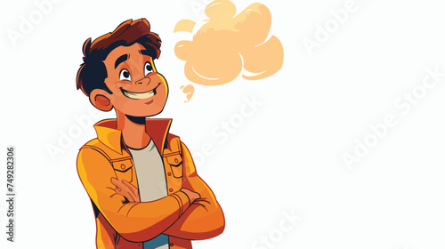 cartoon happy man with thought bubble white background