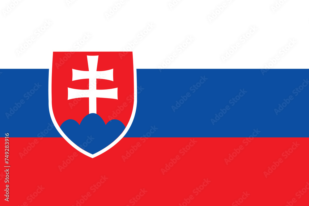 Close-up of white, blue and red national flag of European country of Slovakia with white cross. Illustration made February 1st, 2024, Zurich, Switzerland.
