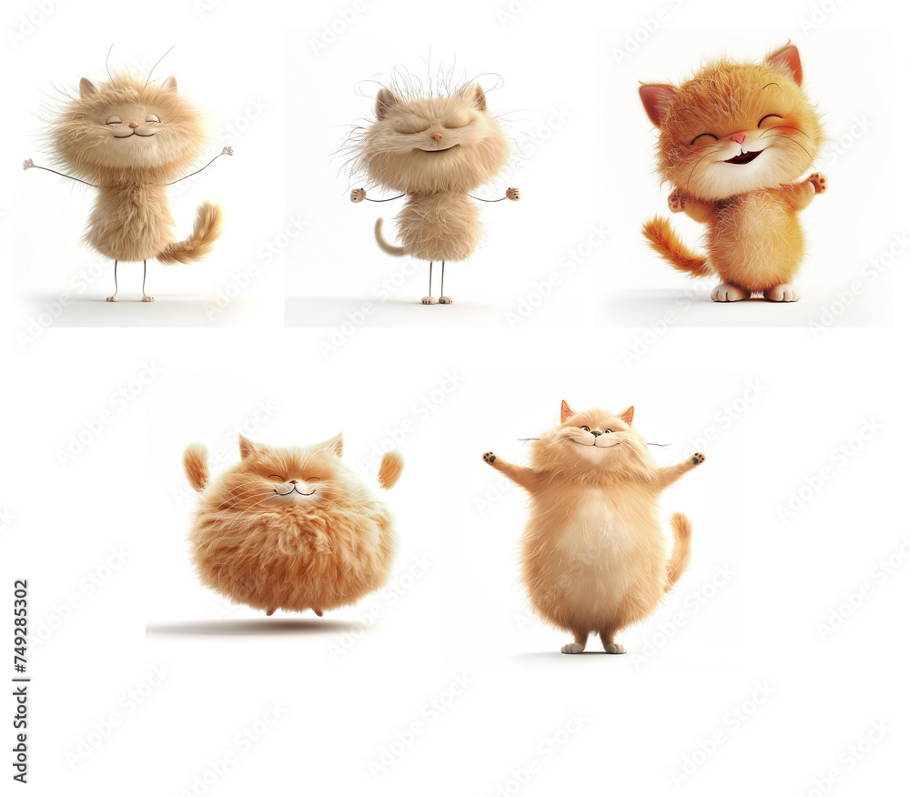 Obraz premium Collection of different cats emoji set, on white background. Stickers