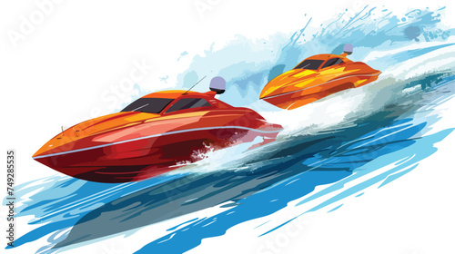 Electric powered speedboats race water sports white