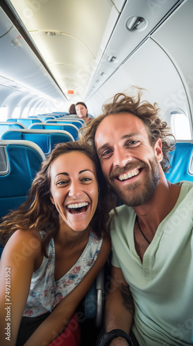 Happy Couple Taking a Selfie Inside an Airplane © Gianluca Lubrano