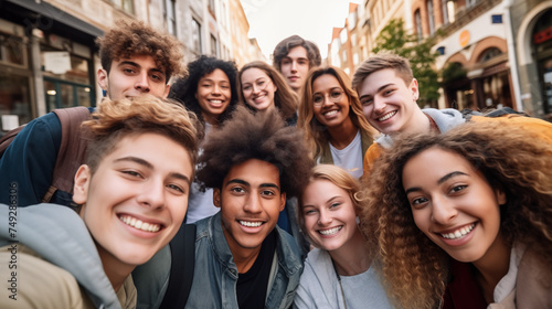 Smiling Multicultural Group of Friends Taking a Selfie  Symbolizing Race Equality
