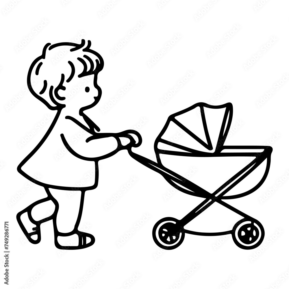 Continuous one black line art hand drawing child walking doodles outline cartoon characters set style coloring page vector illustration on white background Continuous one black line art hand drawing child walking doodles outline cartoon characters set style coloring page vector illustration on white background
