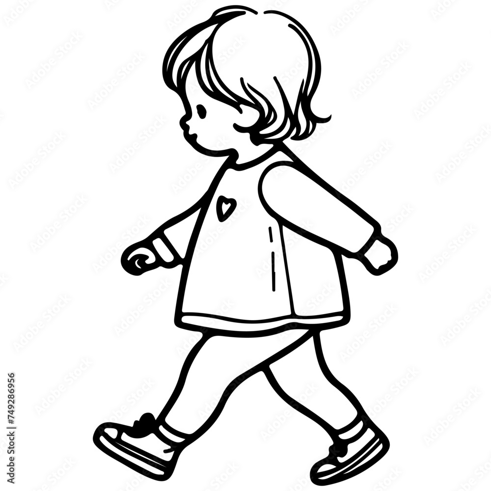 Continuous one black line art hand drawing child walking doodles outline cartoon characters set style coloring page vector illustration on white background Continuous one black line art hand drawing child walking doodles outline cartoon characters set style coloring page vector illustration on white background