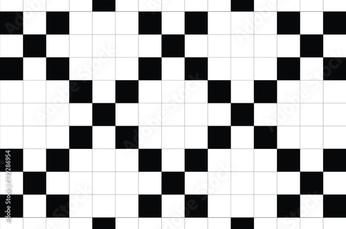 Tile pattern design: white flower blocks on black background