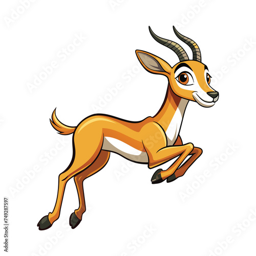 Springbok Jumping Cartoon Illustration on White Background