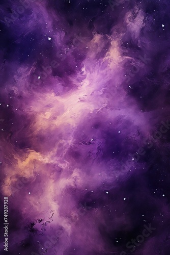 Purple nebula background with stars and sand